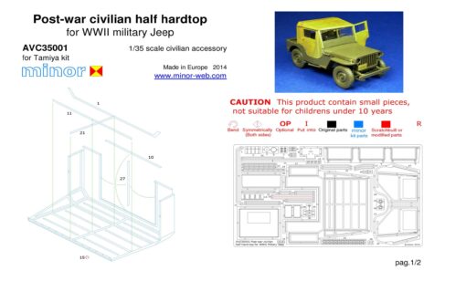 Minor 1/35 Half Hard-Top for WWII military Jeep AVC35001