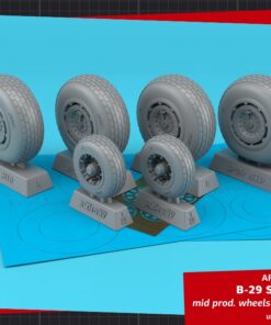 Armory 1/48 B-29 Superfortress mid production wheels w/ weighted tyres (RA) & PE hubcaps AR AW48350