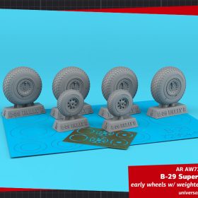 Armory 1/72 B-29 Superfortress early production wheels w/ weighted tyres type "b" (FS) & PE hubcaps AR AW72355