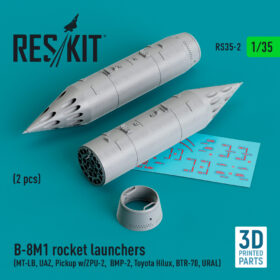 ResKit B-8M1 rocket launchers (2 pcs) (MT-LB, UAZ, Pickup w/ZPU-2, BMP-2, Toyota Hilux, BTR-70, URAL) (3D Printed) (1/35) RS35-0002
