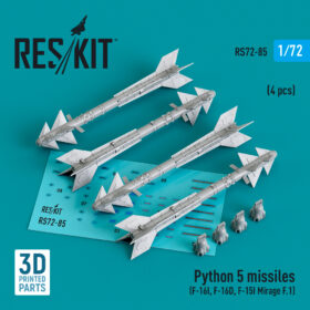 ResKit Python 5 missiles (4 pcs) (F-16I, F-16D, F-15I, Mirage F.1) (3D Printed) (1/72) RS72-0085