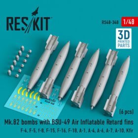 ResKit Mk.82 bombs with BSU-49 air inflatable retard fins (6 pcs) (3D Printed) (1/48) RS48-0348