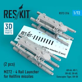 ResKit 1/72 M272 - 4 Rail Launcher for Hellfire missiles (2 pcs) (AH-64, AH-1, UH-60, SH-60, Eurocopter Tiger, OH-58) (1/72) RS72-0316