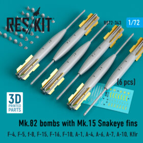 ResKit Mk.82 bombs with Mk.15 Snakeye fins (6 pcs) (3D Printed) (1/72) RS72-0343