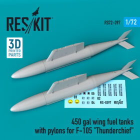 ResKit 1/72 450 gal wing fuel tanks with pylons for F-105 "Thunderchief" (2 pcs)  RS72-0397