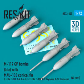 ResKit 1/72 M-117 GP bombs (late) with MAU-103 conical fin (6 pcs) (F-105, F-111, A-4 ,F-4, F-5, F-104, F-100, A-1 Skyraider, B-52, Canberra) (3D Printing)  RS72-0435