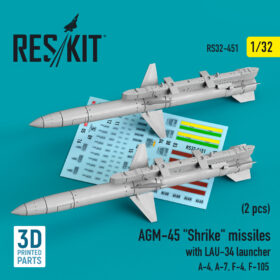 ResKit 1/32 AGM-45 "Shrike" missiles with LAU-34 launcher (2 pcs) (A-4, A-7, F-4, F-105) (3D Printed)  RS32-0451
