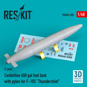 ResKit 1/48 Centerline 650 gal fuel tank with pylons for F-105 "Thunderchief" (1 pcs) (3D Printed)  RSU48-0305
