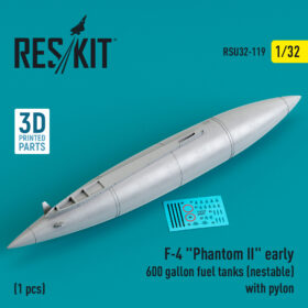 ResKit F-4 "Phantom II" early 600 gallon fuel tanks (nestable) with pylon (1 pcs) (3D Printed) (1/32) RSU32-0119
