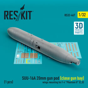 ResKit SUU-16A 20mm gun pod (close gun bay) wings mounting for F-4 "Phantom II" (C,D) (1 pcs) (3D Printed) (1/32) RS32-0467
