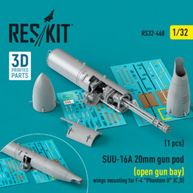 ResKit SUU-16A 20mm gun pod (open gun bay) wings mounting for F-4 "Phantom II" (C,D) (1 pcs) (3D Printed) (1/32) RS32-0468