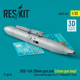ResKit SUU-16A 20mm gun pod (close gun bay) with centerline pylon for F-4 "Phantom II" (C,D) (1 pcs) (3D Printed) (1/32 )RS32-0469