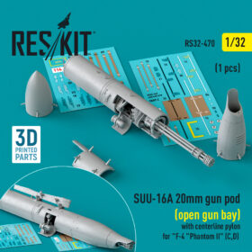ResKit SUU-16A 20mm gun pod (open gun bay) with centerline pylon for "F-4 "Phantom II" (C,D) (1 pcs) (3D Printed) (1/32) RS32-0470