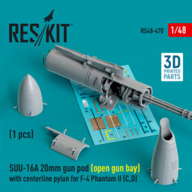 ResKit SUU-16A 20mm gun pod (open gun bay) with centerline pylon for F-4 Phantom II (C,D) (1 pcs) (3D Printed) (1/48) RS48-0470
