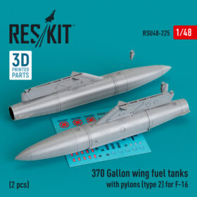 ResKit 370 Gallon wing fuel tanks with pylons (type 2) for F-16 (2 pcs) (3D Printed) (1/48) RSU48-0225