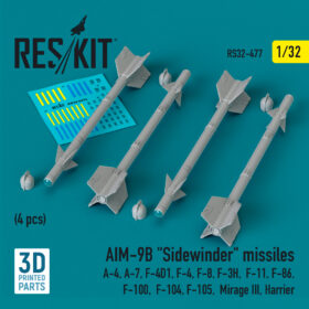 Reskit AIM-9B "Sidewinder" missiles (4 pcs) (3D Printed) (1/32) RS32-0477