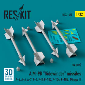 Reskit AIM-9D "Sidewinder" missiles (4 pcs) (3D Printed) (1/32) RS32-0478