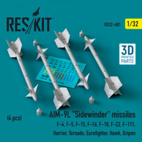 Reskit AIM-9L "Sidewinder" missiles (4 pcs) (3D Printed) (1/32) RS32-0481