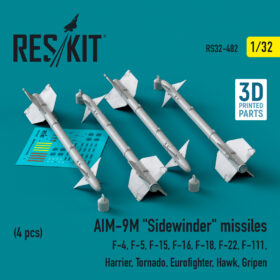 Reskit AIM-9M "Sidewinder" missiles (4 pcs) (3D Printed) (1/32) RS32-0482