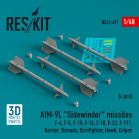 Reskit AIM-9L "Sidewinder" missiles (4 pcs) (3D Printed) (1/48) RS48-0481