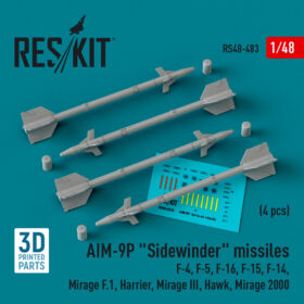 Reskit AIM-9P "Sidewinder" missiles (4 pcs) (3D Printed) (1/48) RS48-0483