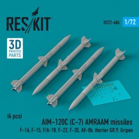 Reskit AIM-120C C-7 AMRAAM missiles (4 pcs) (3D Printed) (1/72) RS72-0406