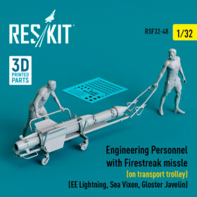 Reskit Engineering Personnel with Firestreak missile (on transport trolley) (EE Lightning, Sea Vixen, Gloster Javelin) (3D Printed) (1/32) RSF32-0048