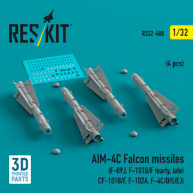 Reskit AIM-4C Falcon missiles (4 pcs) , CF-101B/F, F-102A, F-4C/D/E/EJ) (3D Printed) (1/32) RS32-0488