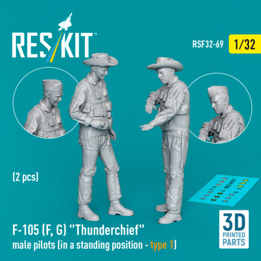 Reskit F-105 (F, G) "Thunderchief" male pilots (2 pcs) (3D Printed) (1/32)