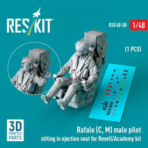 Reskit Rafale (C, M) male pilot sitting in ejection seat for Revell/Academy kit (3D Printed) (1/48) - Image 2