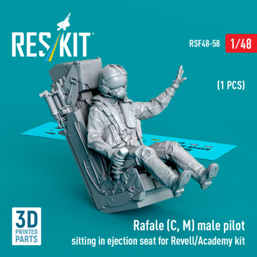 Reskit Rafale (C, M) male pilot sitting in ejection seat for Revell/Academy kit (3D Printed) (1/48)