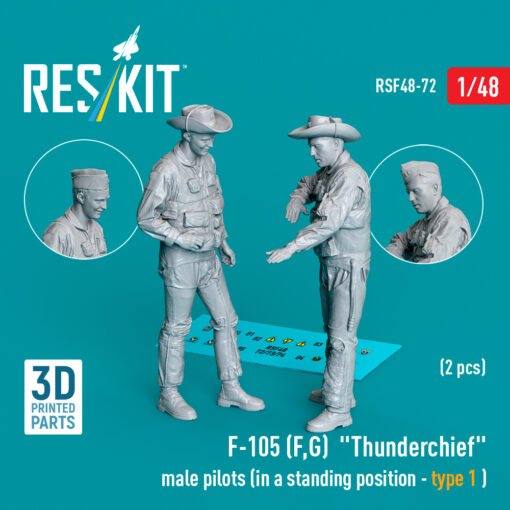 Reskit F-105 (F, G) "Thunderchief" male pilots (2 pcs) (3D Printed) (1/48)