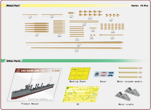 ChuanYu Model 1/350 USS Smith DD-17 - Image 9