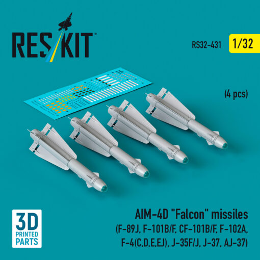 Reskit AIM-4D "Falcon" missiles (4 pcs) , J-35F/J, J-37, AJ-37) (3D Printed) (1/32) RS32-0431