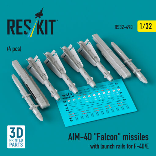 Reskit AIM-4D "Falcon" missiles with launch rails for F-4D/E (4 pcs) (1/32) RS32-0490