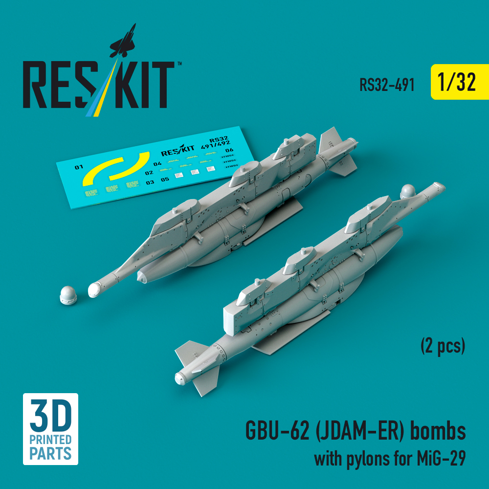 Reskit GBU-62 (JDAM-ER) bombs with pylons for MiG-29 (3D Printed) (1/32) RS32-0491
