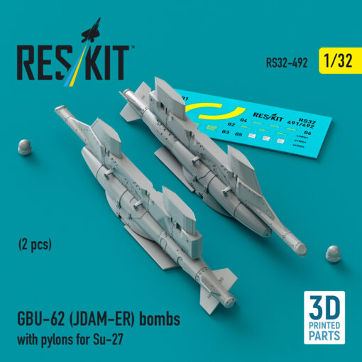 Reskit GBU-62 (JDAM-ER) bombs with pylons for Su-27 (3D Printed) (1/32) RS32-0492