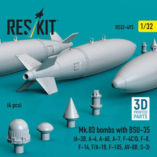 Reskit Mk.83 bombs with BSU-35 (4 pcs) (3D printed) (1/32) RS32-0493 - Image 2