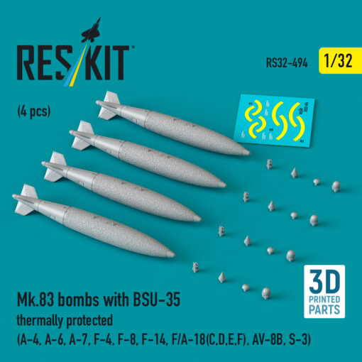 Reskit Mk.83 bombs with BSU-35 thermally protected (4 pcs) , AV-8B, S-3) (3D printed) (1/32) RS32-0494