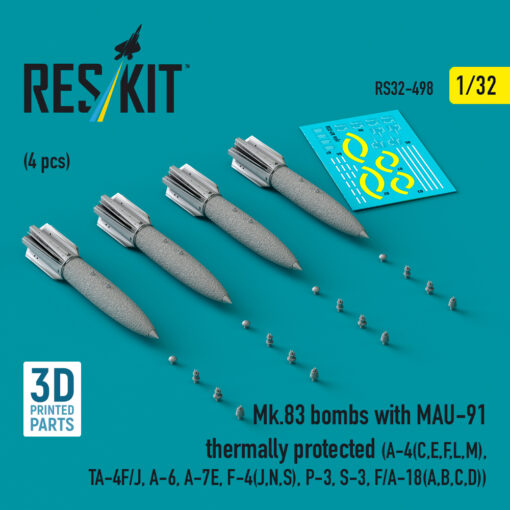 Reskit Mk.83 bombs with MAU-91 thermally protected (4 pcs) , TA-4F/J, A-6, A-7E, F-4(J,N,S), P-3, S-3, F/A-18(A,B,C,D)) (3D printed) (1/32) RS32-0498