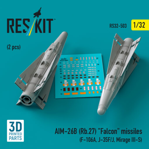 Reskit AIM-26B (Rb.27) "Falcon" missiles (F-106A, J-35F/J, Mirage III-S) (3D Printed) (1/32) RS32-0503