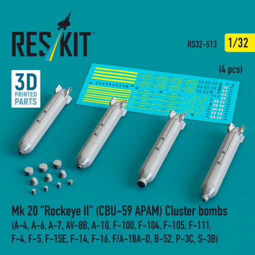 Reskit Mk 20 "Rockeye II" (CBU-59 APAM) Cluster bombs (4 pcs) (3D Printed) (1/32) RS32-0513