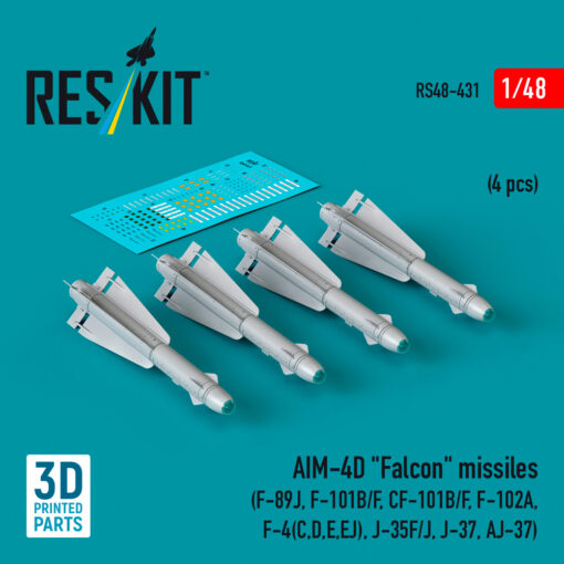 Reskit AIM-4D "Falcon" missiles (4 pcs) , J-35F/J, J-37, AJ-37) (3D Printed) (1/48) RS48-0431