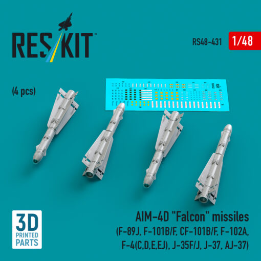 Reskit AIM-4D "Falcon" missiles (4 pcs) , J-35F/J, J-37, AJ-37) (3D Printed) (1/48) RS48-0431 - Image 2