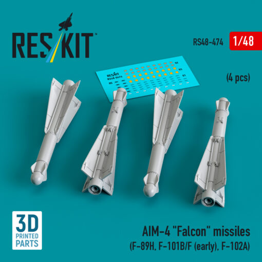 Reskit AIM-4 "Falcon" missiles (4 pcs) , F-102A) (3D Printed) (1/48) RS48-0474