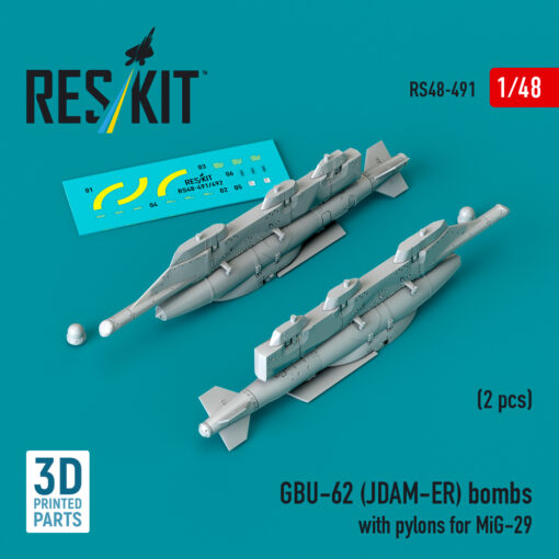 Reskit GBU-62 (JDAM-ER) bombs with pylons for MiG-29 "Fulcrum" (3D Printed) (1/48) RS48-0491