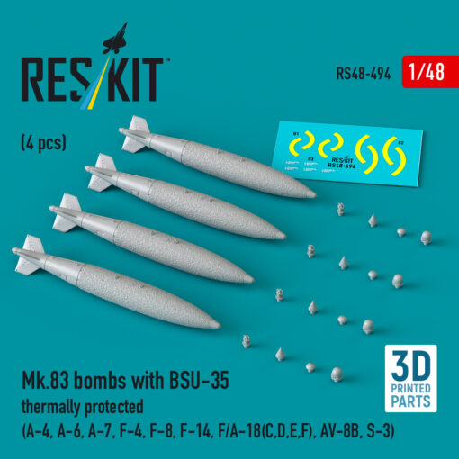 Reskit Mk.83 bombs with BSU-35 thermally protected (4 pcs) , AV-8B, S-3) (3D printed) (1/48) RS48-0494