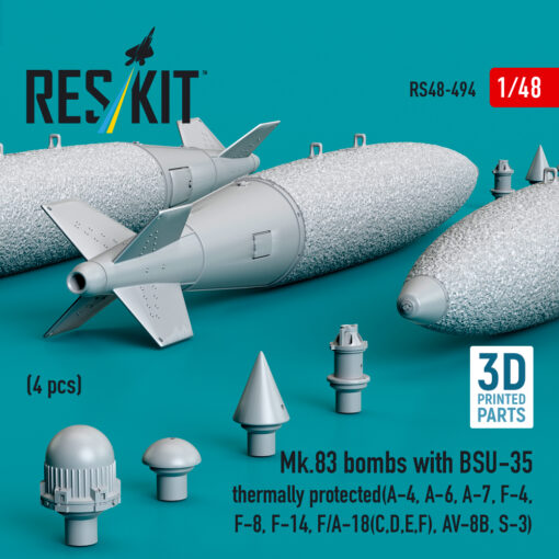 Reskit Mk.83 bombs with BSU-35 thermally protected (4 pcs) , AV-8B, S-3) (3D printed) (1/48) RS48-0494 - Image 2