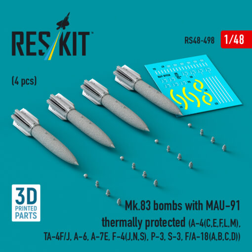 Reskit Mk.83 bombs with MAU-91 thermally protected (4 pcs) , TA-4F/J, A-6, A-7E, F-4(J,N,S), P-3, S-3, F/A-18(A,B,C,D)) (3D printed) (1/48) RS48-0498