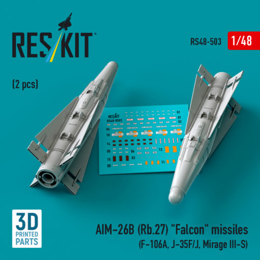 Reskit AIM-26B (Rb.27) "Falcon" missiles (F-106A, J-35F/J, Mirage III-S) (3D Printed) (1/48) RS48-0503